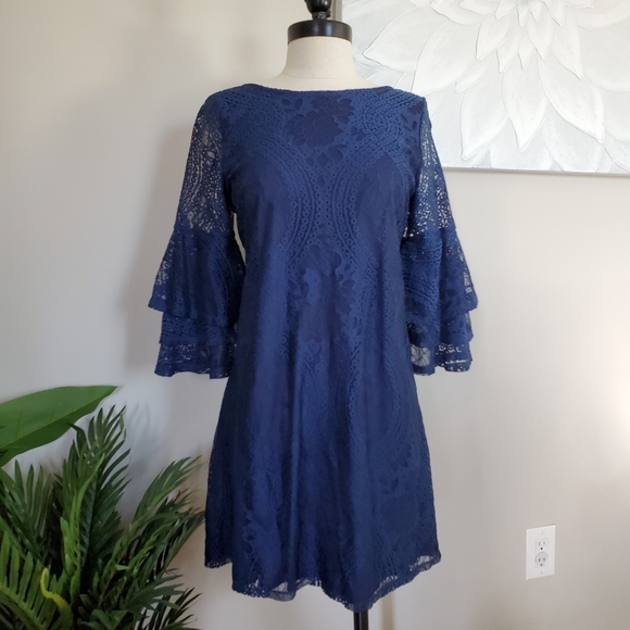 NWT Navy Lace Ruffle Sleeve Dress 👗 - Picture 2 of 5